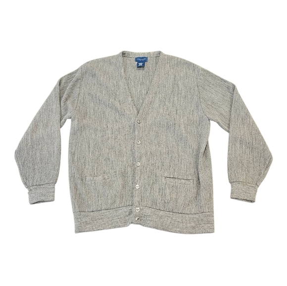 Towncraft Vintage Men XL Gray Preppy Academia V-Neck Button Up Cardigan Sweater - Picture 1 of 6